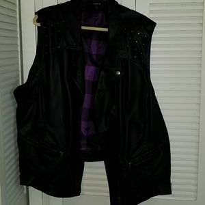 Black faux leather studded moto vest